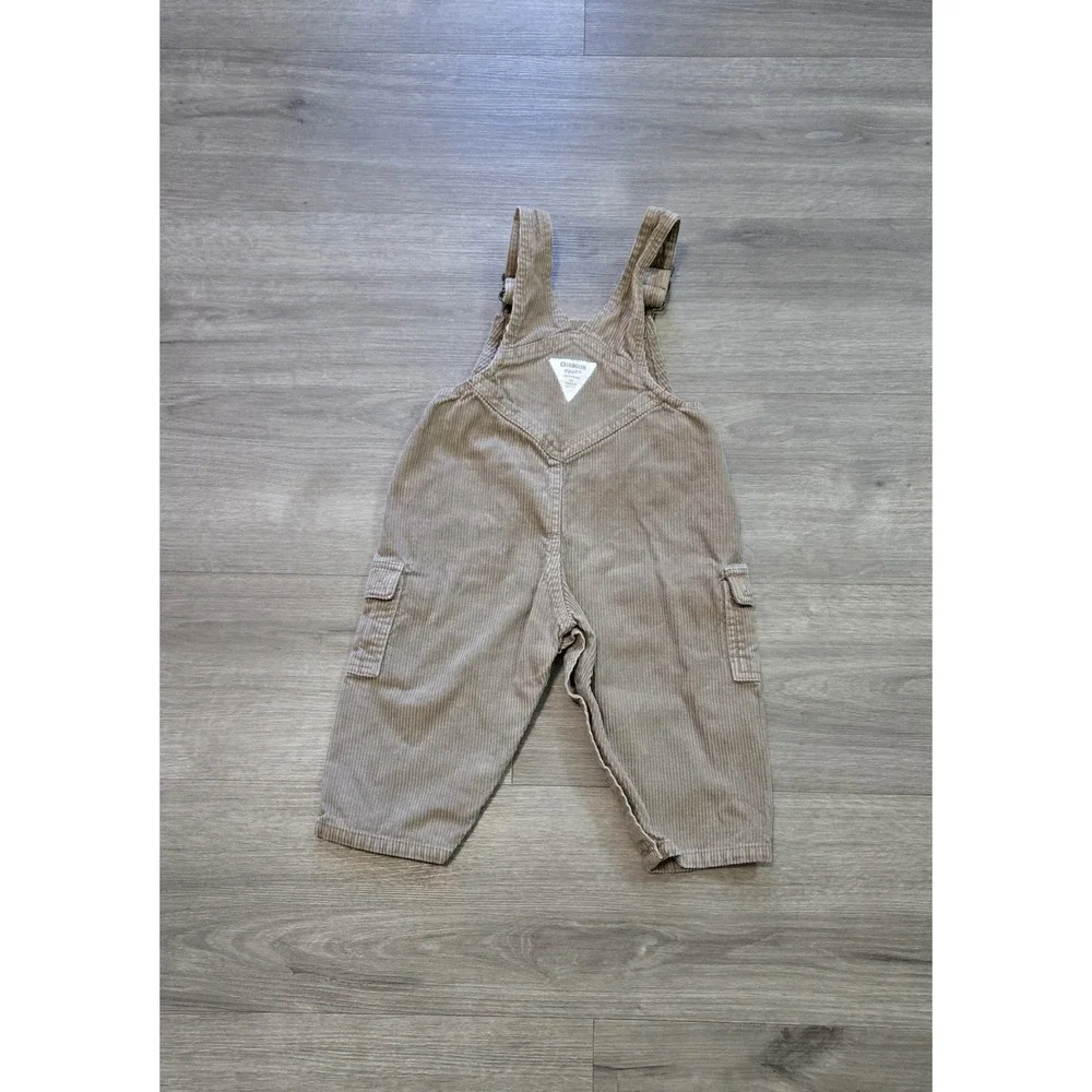OshKosh B'gosh Vintage Brown Corduroy Vestbak Overalls Size 18M Cargo Bib